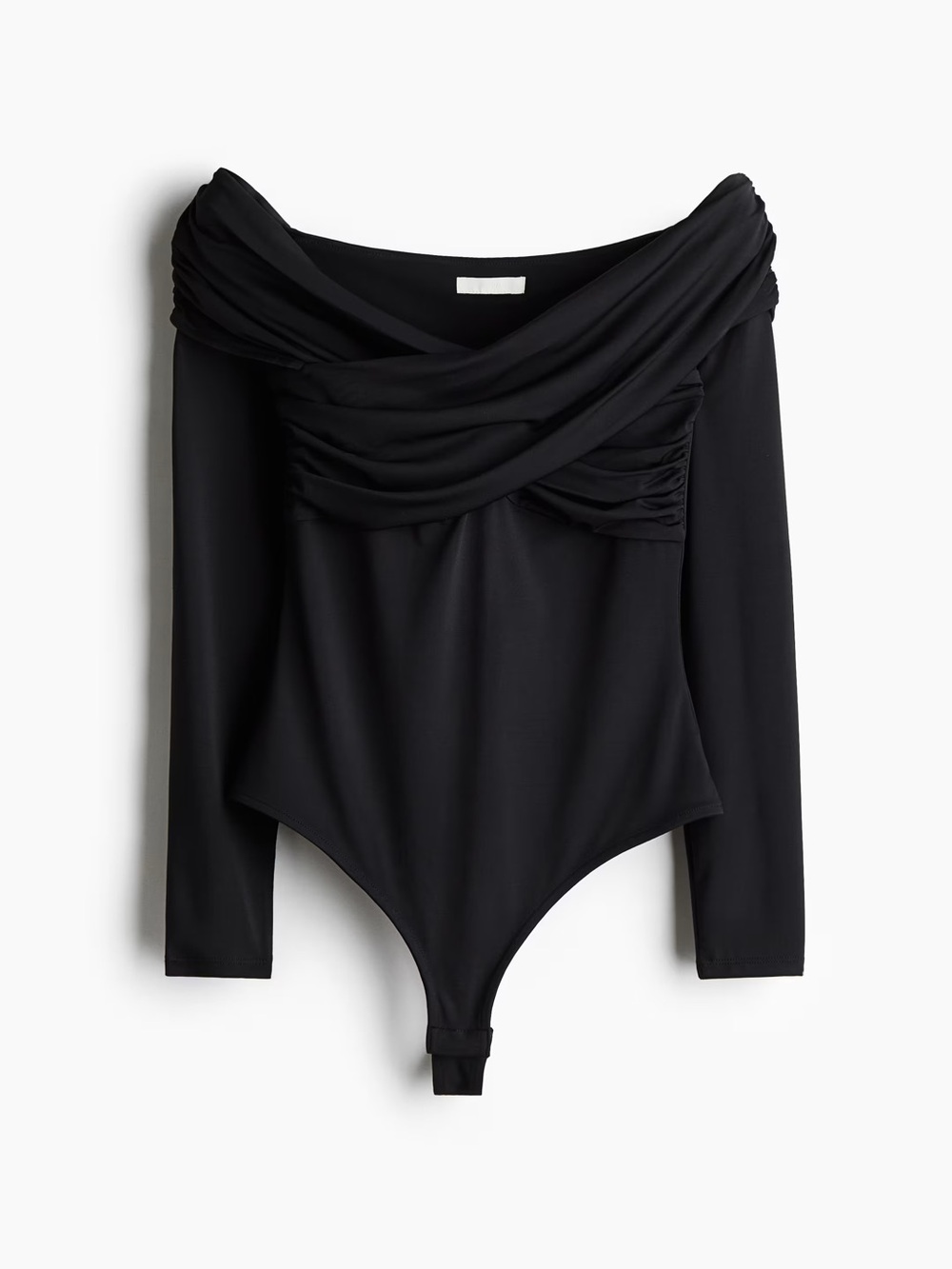 H&M Draped Long sleeve Off-the-Shoulder Bodysuit in Black Size Small